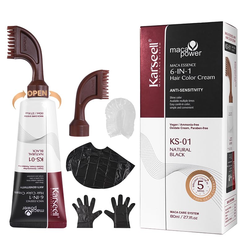 White Smoke Karseell Hair Dye with Comb Applicator, Hair Color for Root Touch Up, Black