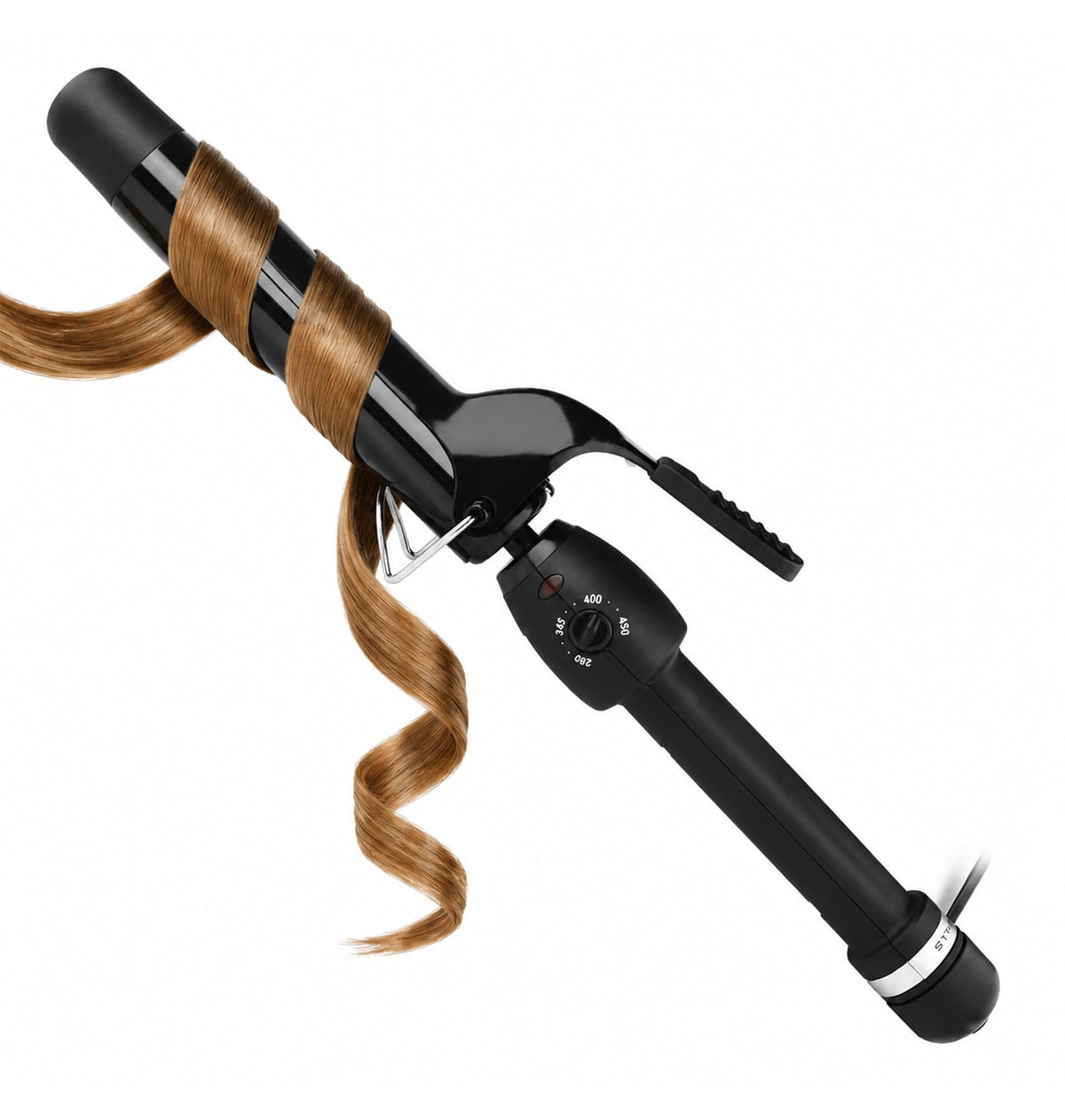 White Smoke Stay-Temp Black Gold Ceramic 1 1/4” Curling Iron for All Hair Types