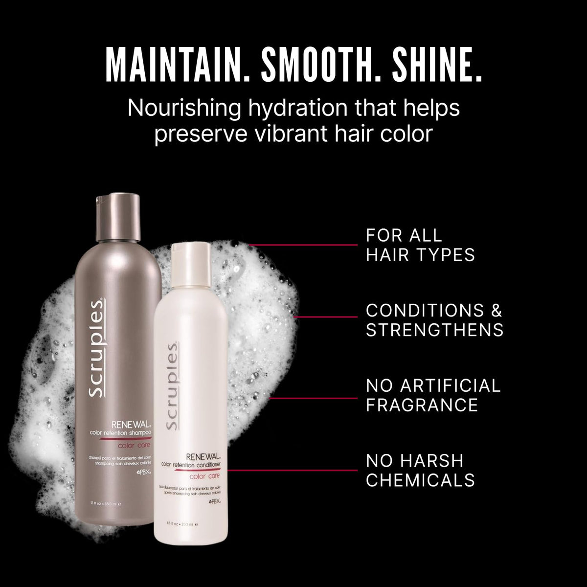 Black Scruples Color Renewal Duo - Gentle Shampoo (12 oz) & Conditioner (8.5 oz) for Color-Treated Hair – Maintain Vibrancy & Shine