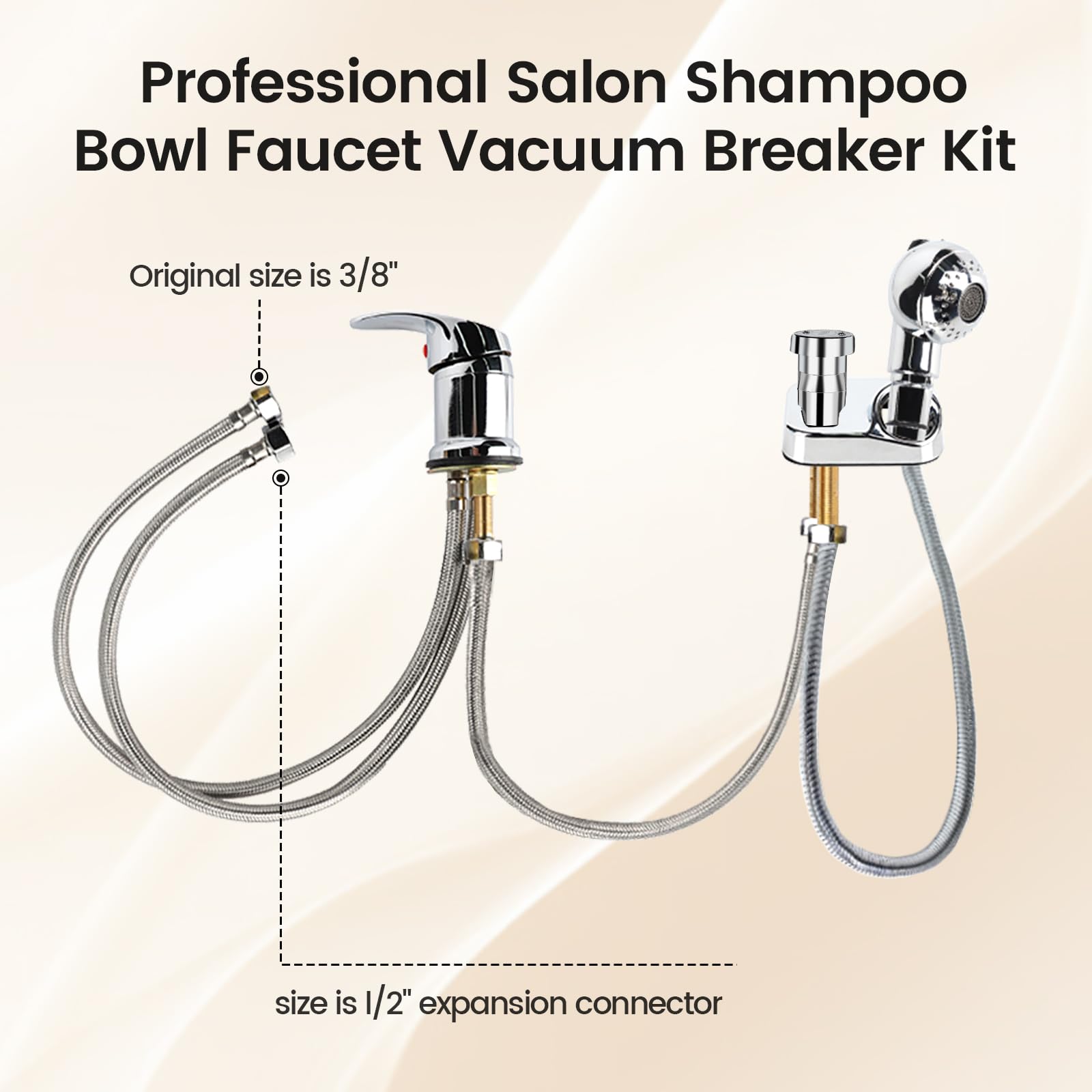 Seashell Toriexon Salon Shampoo Bowl Faucet Vacuum Breaker Kit, Faucets for Shampoo Bowls with Hose and Sprayer Replacement Part, Hair Salon Faucet Sprayer Hose Set