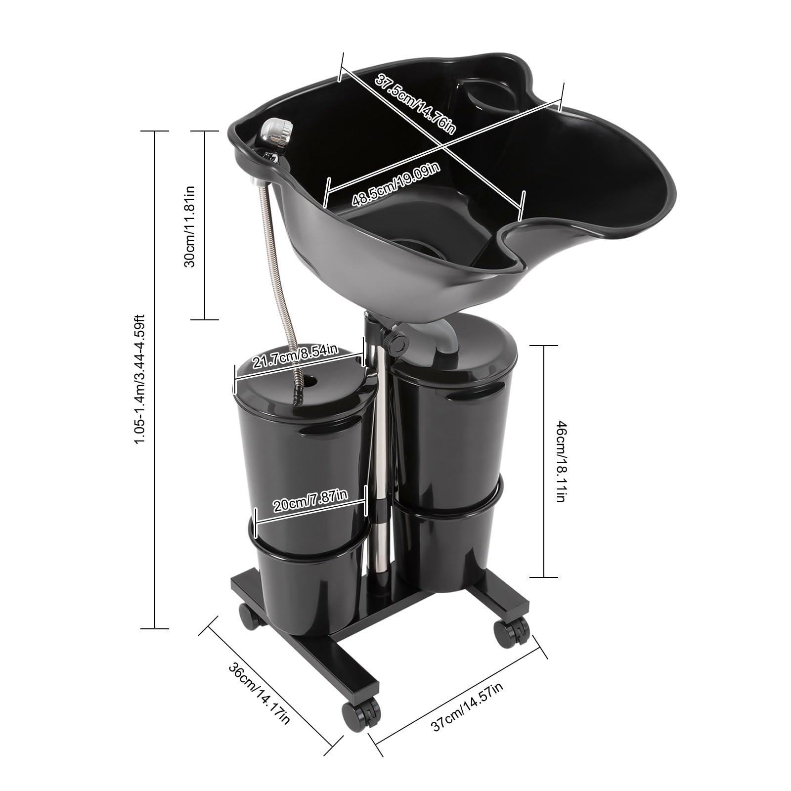 White Smoke BINELUCOLU Portable Shampoo Bowl, Adjustable Plastic Shampoo Unit with 2 Water Tanks Electric Pump Hair Washing Deep Sink for Washing Hair
