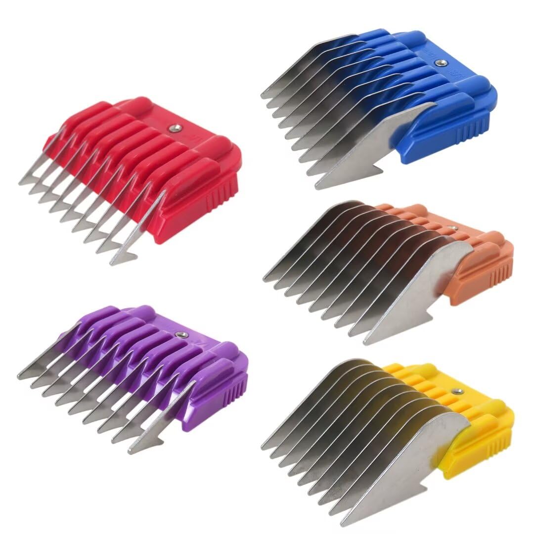 White Smoke New Professional Animal Stainless Steel 5 Color Guide Comb Set for 10#/15#/30# Detachable Blade,Compatible for Andis/Oster A5/ Wahl KM Series Guards Clipper(Cutting Length 3mm-16mm)