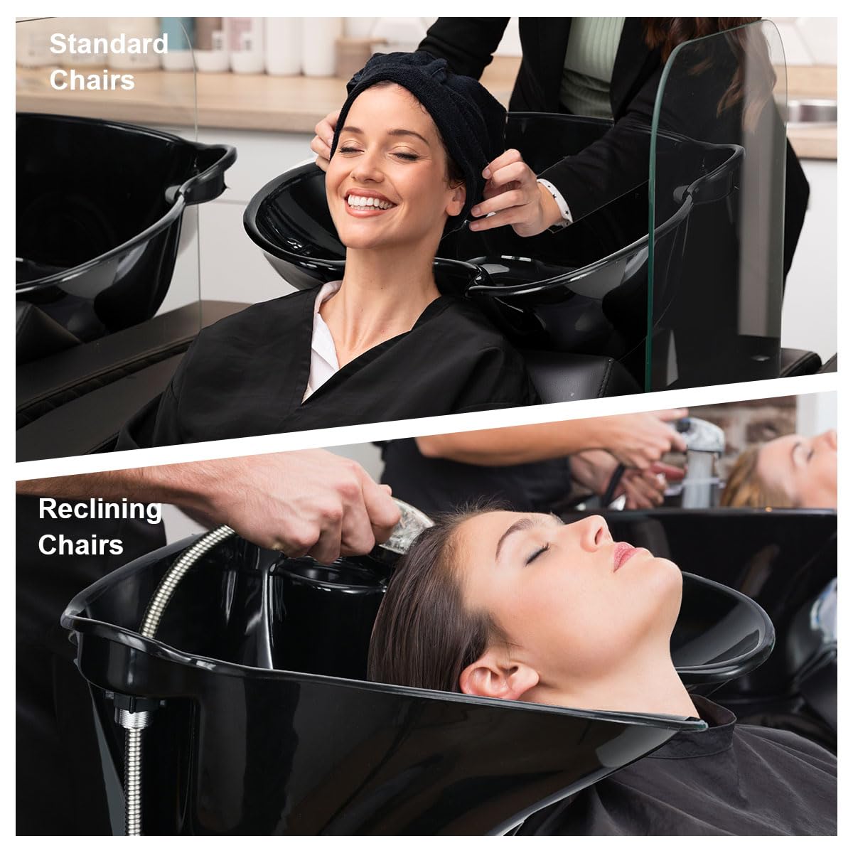 Black johgee Portable Shampoo Bowl with Electric Pump, Plastic Shampoo Unit with 2 Bucket and Drain Hoses, Basin Height Adjustable Portable Salon Sink for Home Salon Use