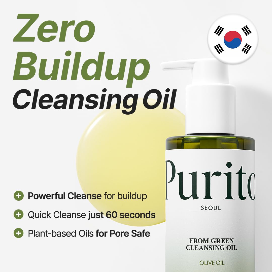 White Smoke PURITO From Green Cleansing Oil, Fragrance-Free Makeup Remover for Face & Eyes, Gentle Vegan Oil Cleanser for Sunscreen & Waterproof Makeup, Cruelty-Free Korean Skin Care, 6.76 fl.oz / 200ml