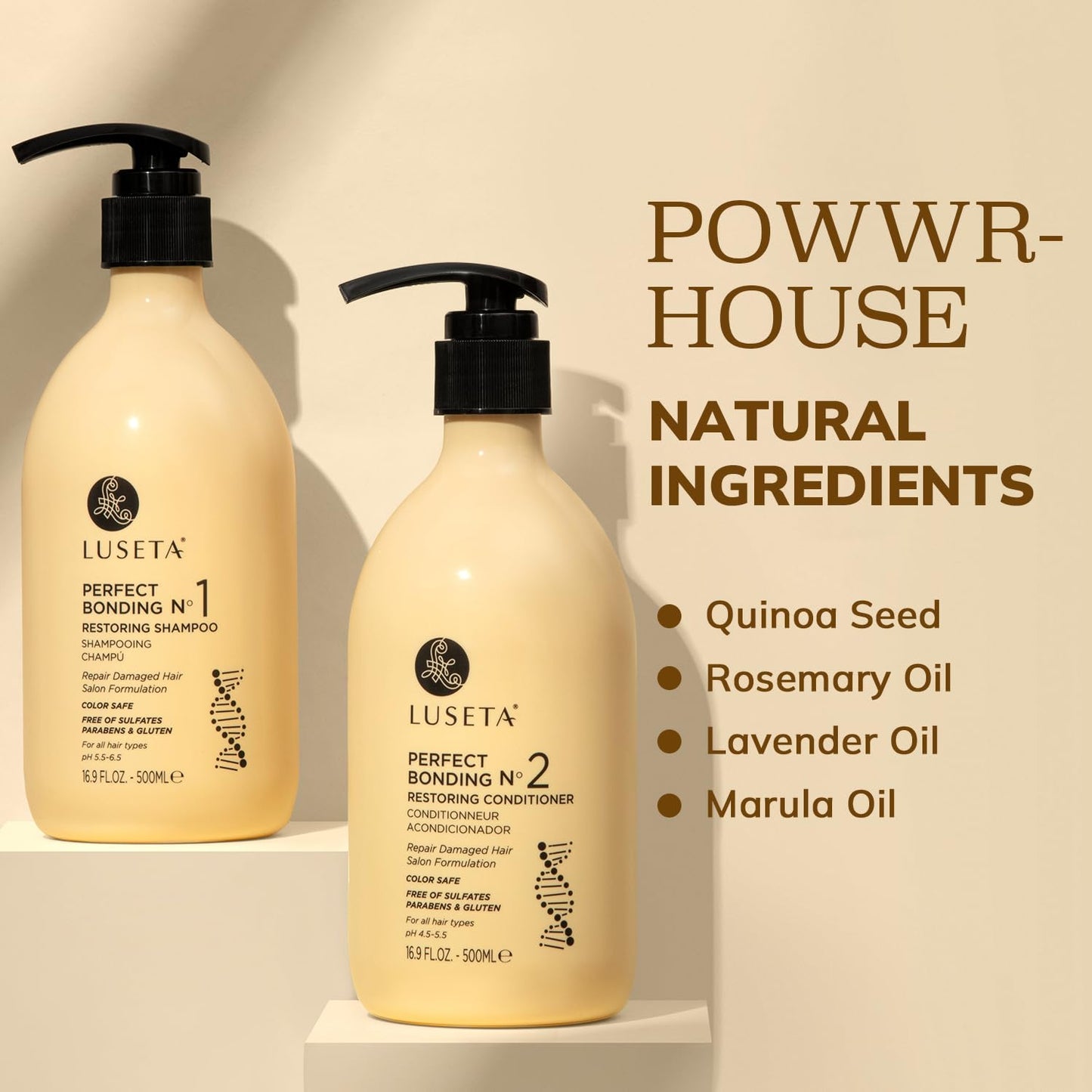 Wheat Luseta Salon Shampoo and Conditioner Set with Rosemary Oil, Acidic Bonding, Shampoo and Conditioner Sulfate Free for Women Hair Care, Repair Routine Shampoo and Conditioner for Hair Loss 2x16.9 oz