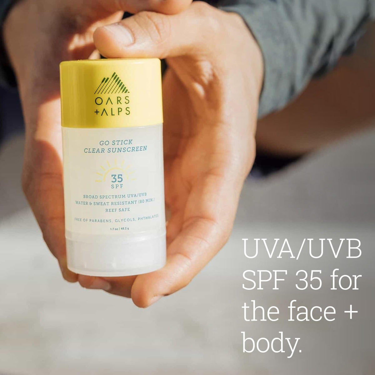 Gray Oars + Alps Go Stick SPF 35 Face Sunscreen, Skin Care Infused with Vitamin E and Antioxidants, Water and Sweat Resistant, TSA Friendly