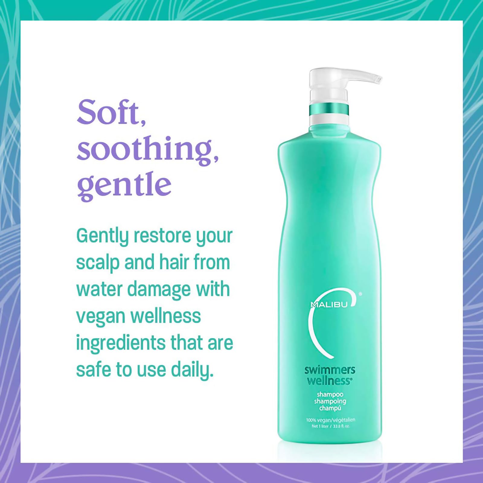 White Smoke Malibu C Swimmers Wellness Clarifying Shampoo for Chlorine & Hair Build Up - Adults & Kids Swim Shampoo to Help Protect Against Pool Element Damage, Retain Moisture, Restore Shine & Texture (33.8oz)