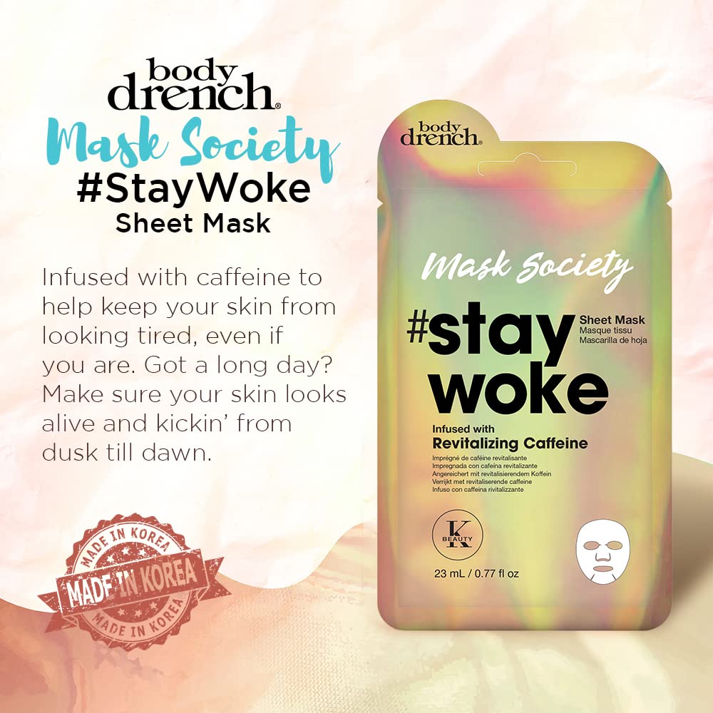 White Smoke Body Drench Mask Society Stay Woke Face Sheet Mask with Revitalizing Caffeine x 4 packs