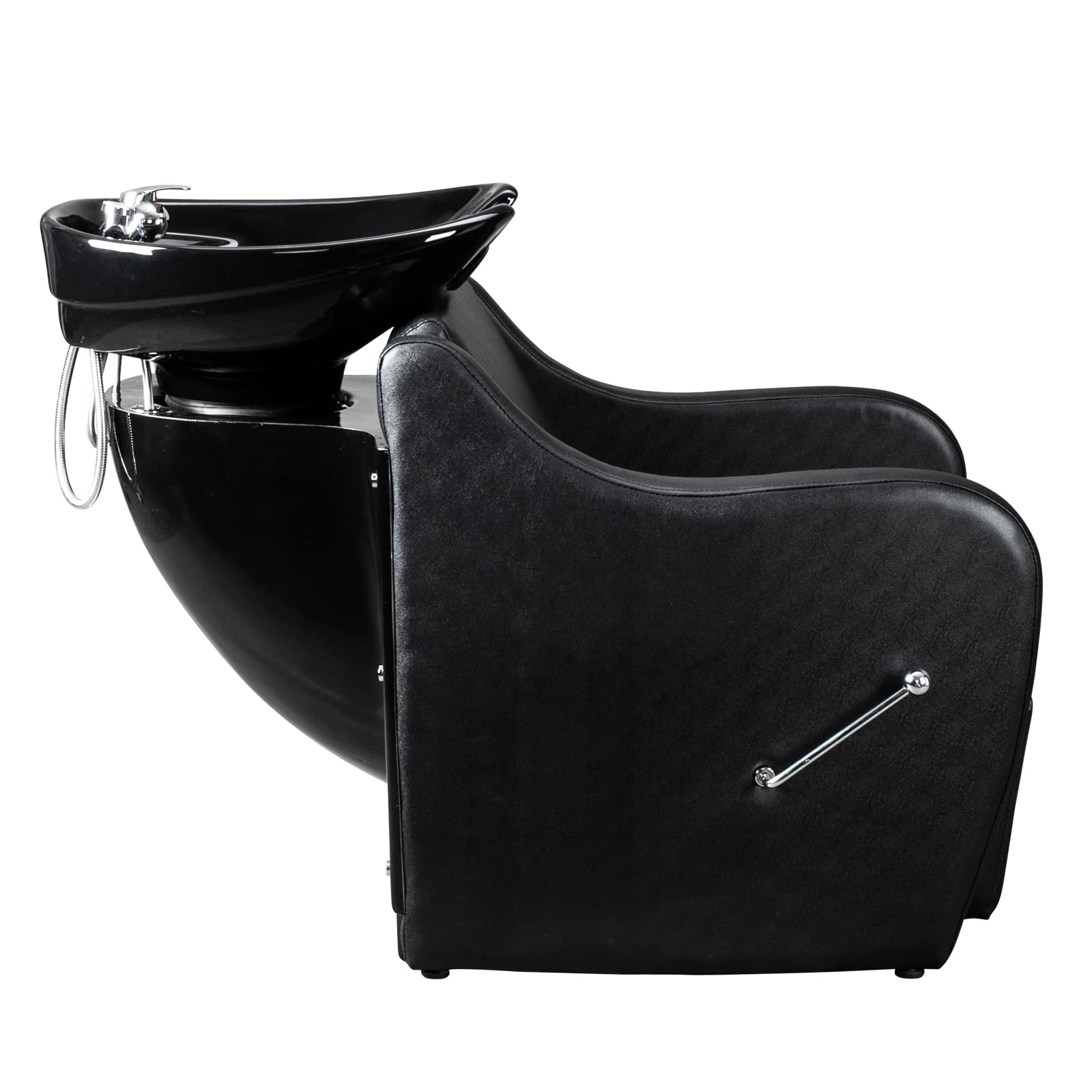 White Smoke OmySalon Backwash Shampoo Unit for Salon, Hair Washing Station with Ceramic Bowl Adjustable Footrest, Chair Sink Barber Shop Beauty Equipment