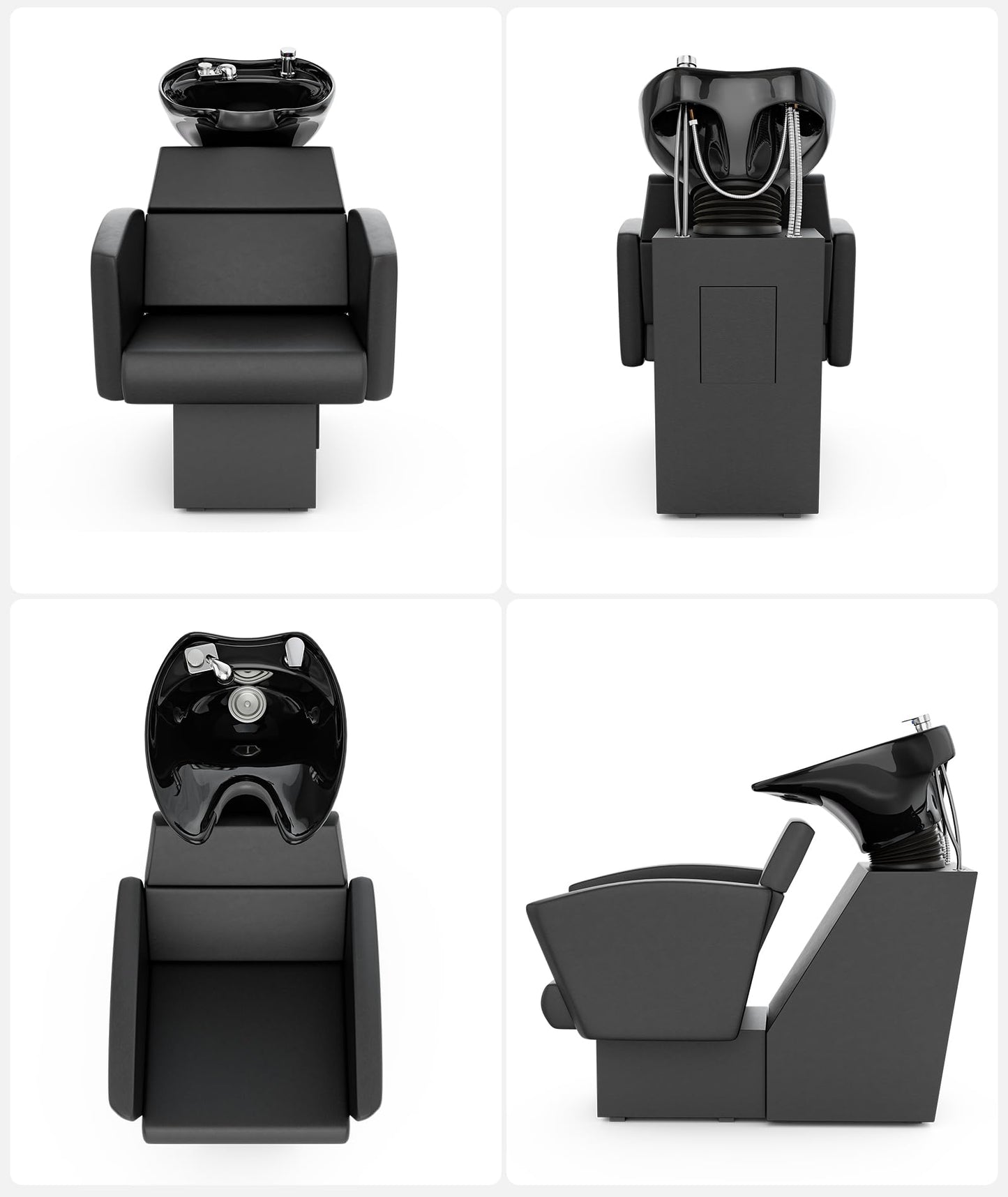 White Smoke Icoget Shampoo Bowl and Chair Set for Salon, Deep Porcelain Tilting Salon Sinks for Hair Stylist, Backwash Shampoo Stations for Barber,Home, Black