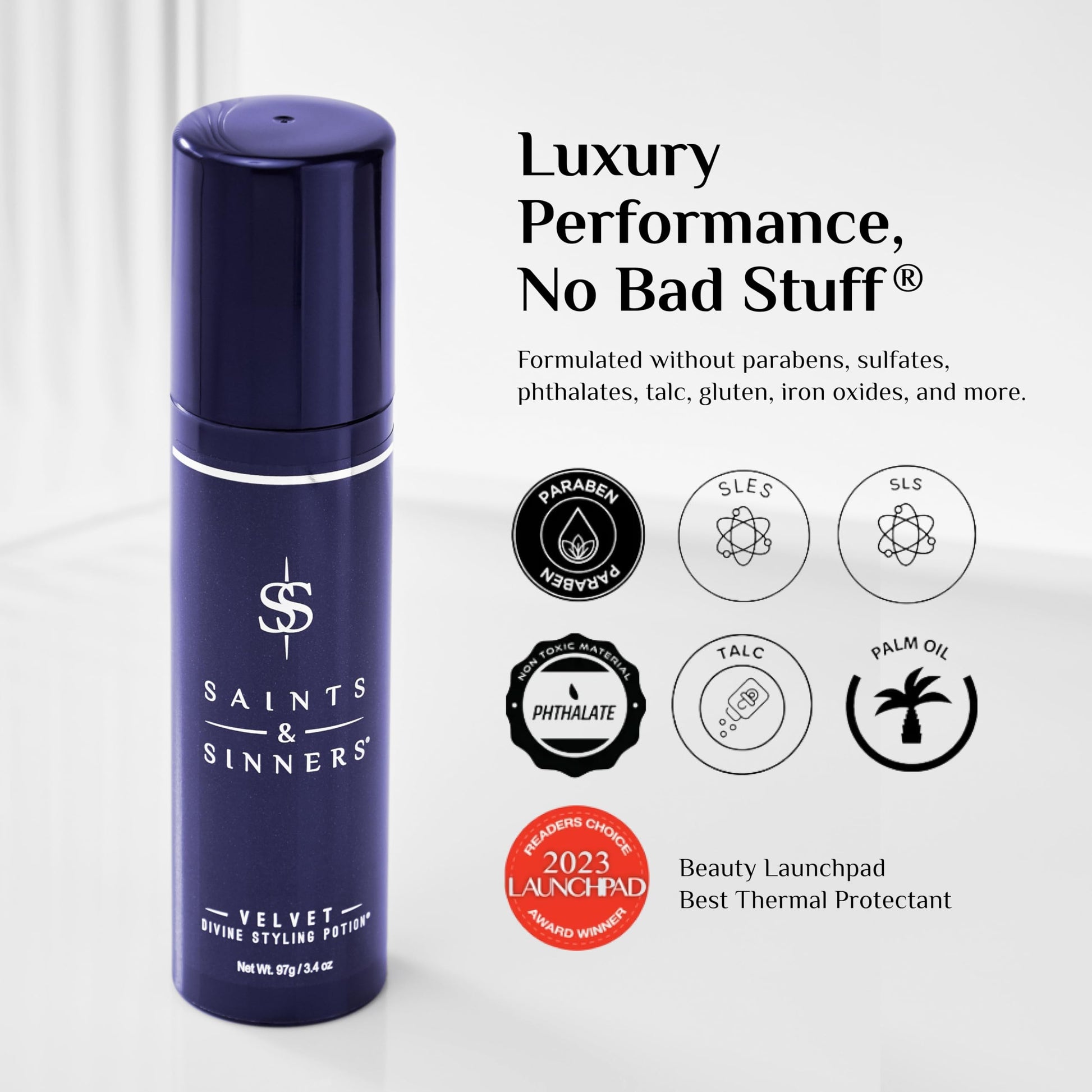 Lavender Saints & Sinners Award Winning Velvet Divine Hair Styling Potion, Thermal Protectant, Shine & Defrizzes Hair, Moisturizing Anti-Frizz Hair Cream, Helps Dry Hair, 3.4 oz