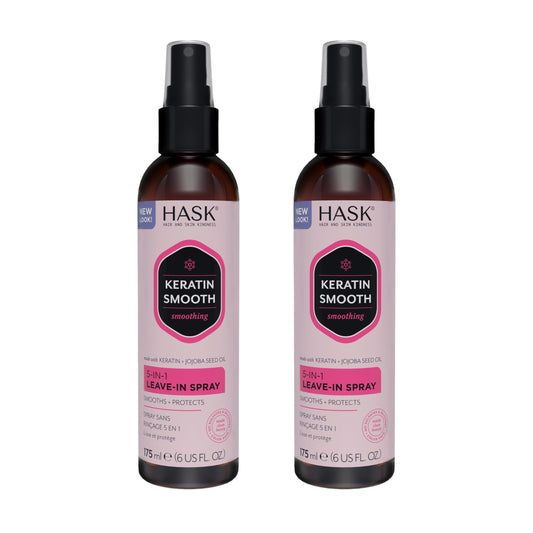 White Smoke HASK Keratin 5-in-1 Leave In Conditioner Spray for all hair types, color safe, gluten free, sulfate free, paraben free - KERATIN 2 PIECE SET