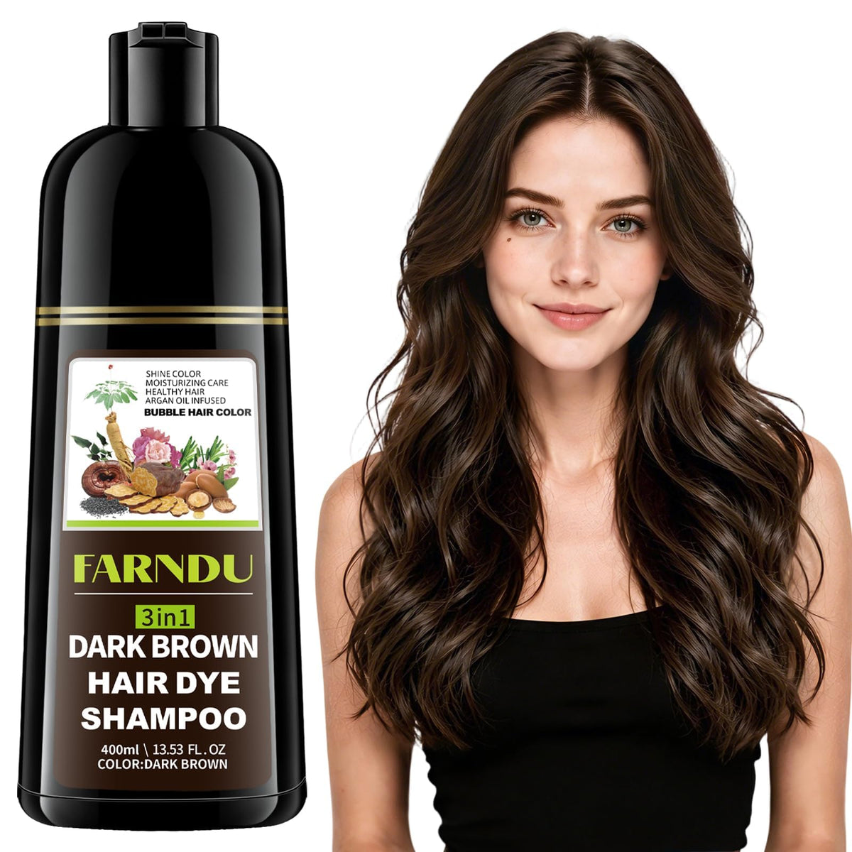 White Smoke Dark Brown Hair Dye Shampoo 3 IN 1 for Gray Coverage with Ginseng