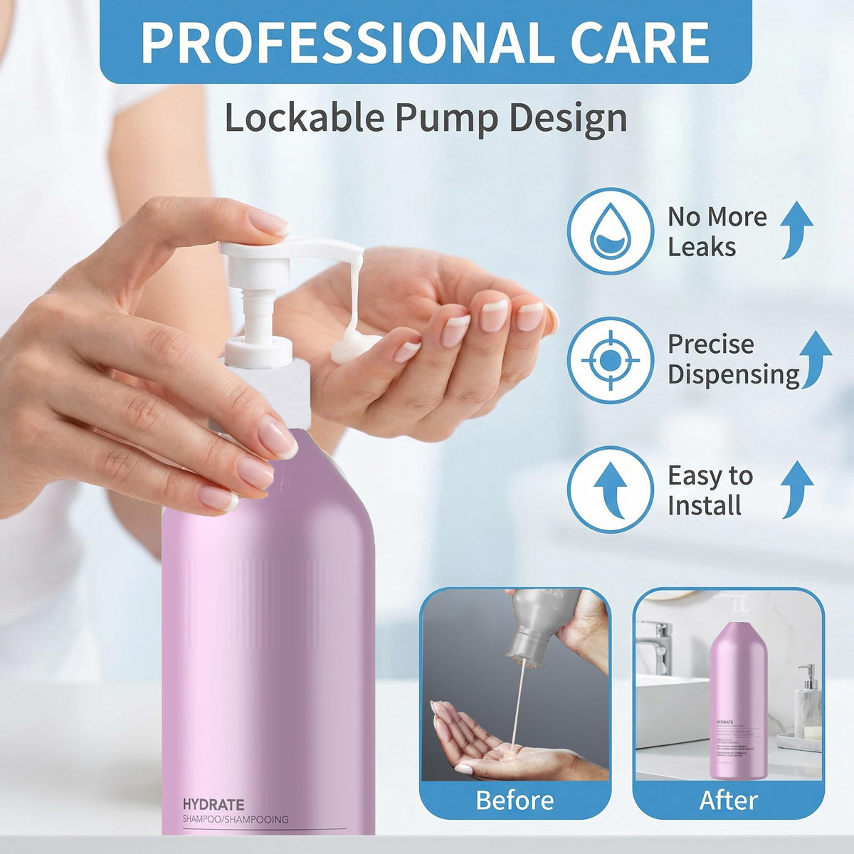 Alice Blue 2 Pack Liter Pump for Pureology Shampoo and Conditioner 33.8 oz Bottles, Liter Shampoo Pump for Pureology, Pump for Shampoo Bottle 33.8 oz Pumps Dispenser