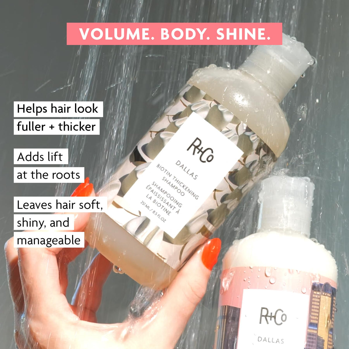 White Smoke R+Co DALLAS Biotin Thickening Shampoo – Full Case, Volumizing & Strengthening Hair Cleanser, Adds Body & Shine, All Hair Types