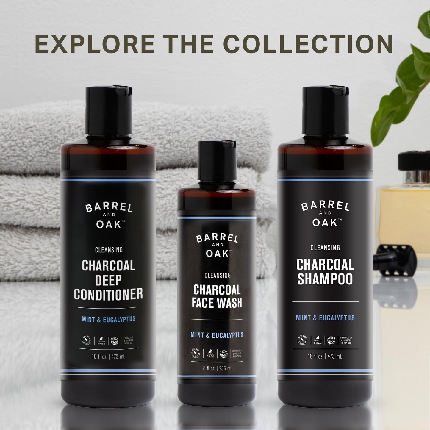 Light Gray Barrel & Oak Mint & Eucalyptus Charcoal Shampoo for Men, Cleansing Men’s Shampoo with Botanical Extracts & Essential Oils, Scalp Care, Vegan Hair Care Essentials, 16 oz