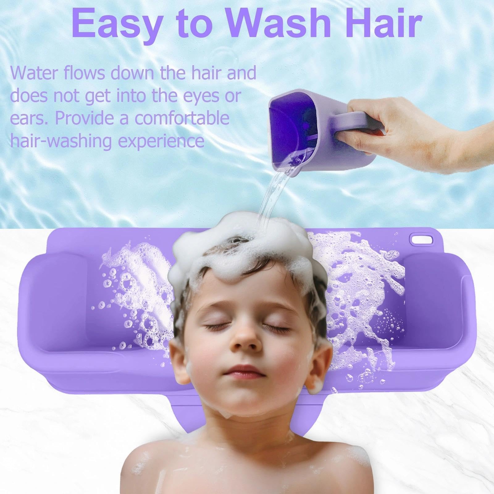 White Smoke nestery Hair Washing Station for Kids, Silicone Portable Shampoo Bowl and Elderly with Rinse Cup & Scalp Massager, Hair Washing Basin for Sink or Bathtub at Home with Neck Support Purple