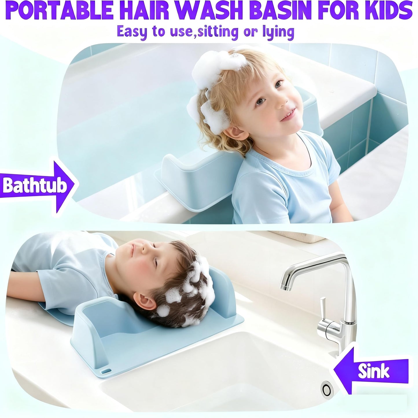 White Smoke Portable Hair Washing Station Set,Silicone Hair Washing Station for Kids,Children,Toddler,Sink or Bathtub Shampoo Buddy, Attached Shampoo Brush and Baby Bath Rinse Cup(Relaxing Hair Washing)