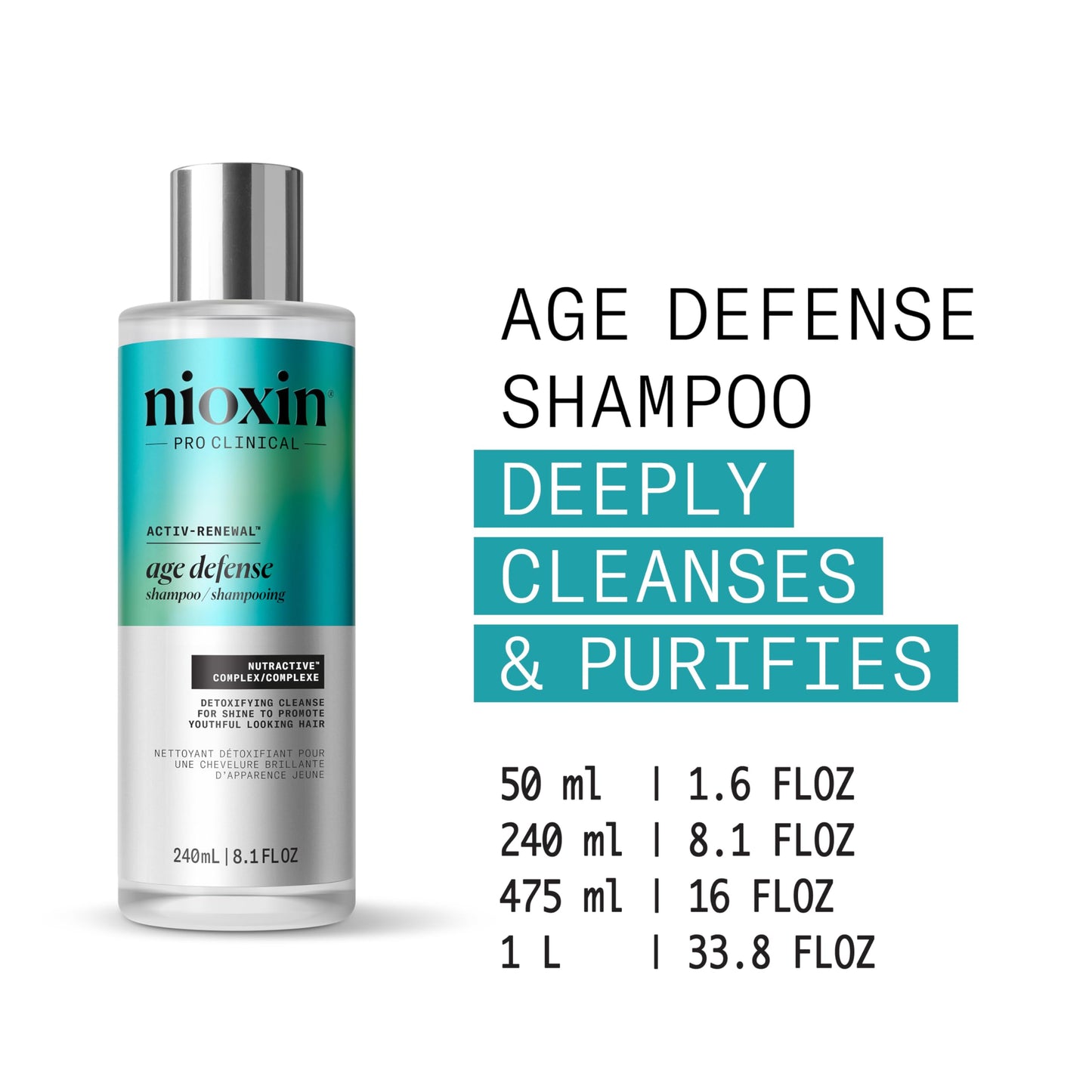 White Smoke NIOXIN Age Defense Shampoo for Aging Hair | Detox Scalp Cleanser with Niacinamide | 8.1 Fl Oz | 240mL