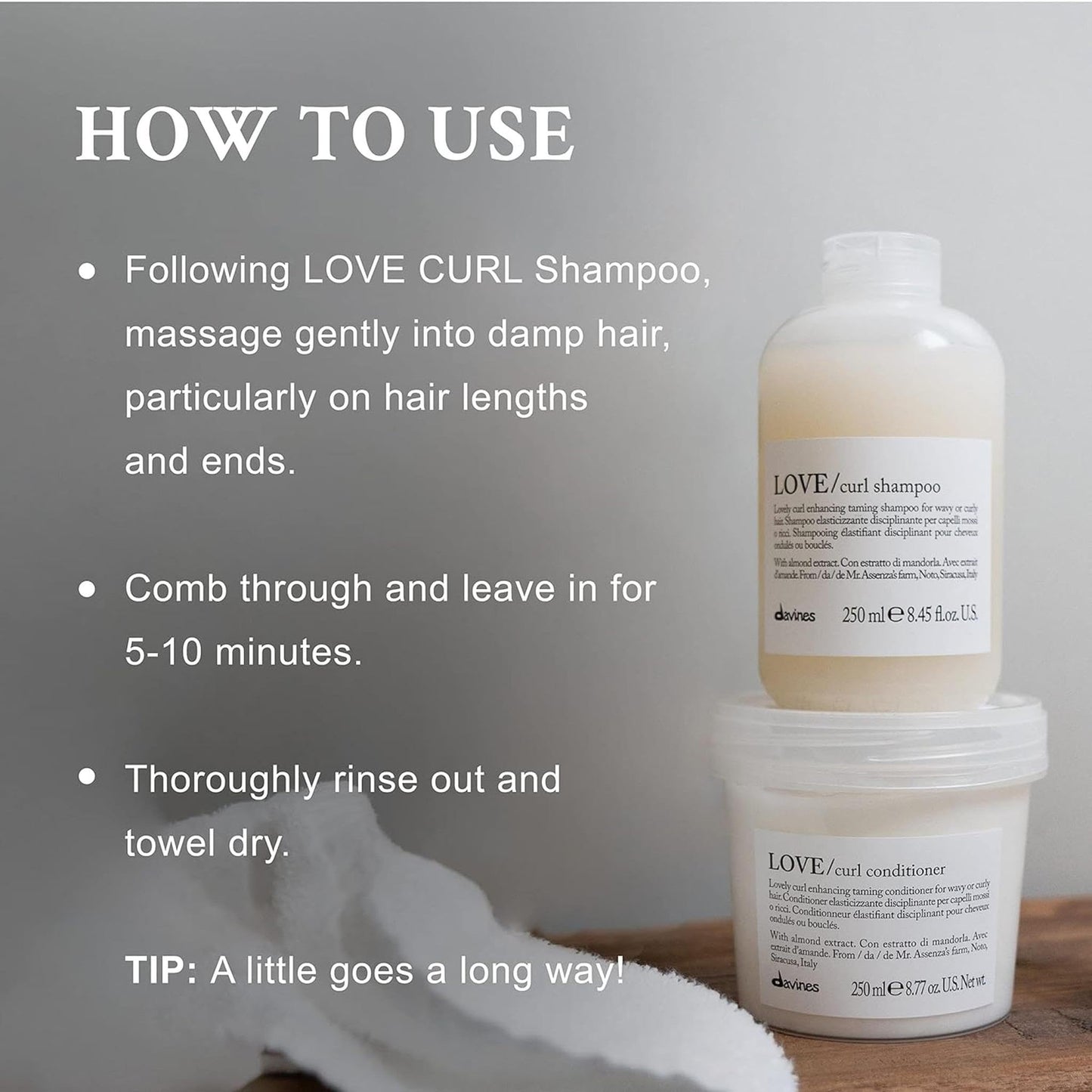 Dim Gray Davines LOVE Curl Conditioner, Enhancing Taming Protein-Rich Formula for Wavy and Curly Hair - Elasticizing Treatment Gives Softness & Volume with Almond Extract, Weightless Control, 8.45 Fl Oz