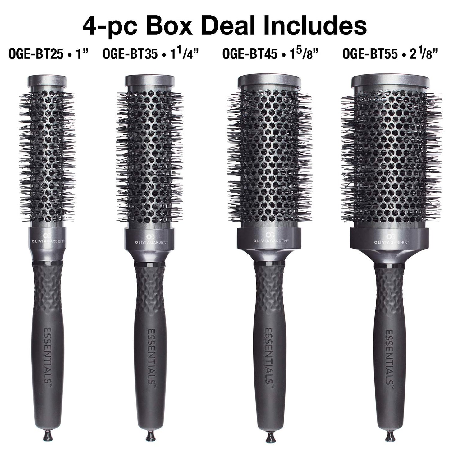 White Smoke Olivia Garden ESSENTIALS Thermal 4-pc box deal: OGE-BT55, OGE-BT45, OGE-BT35, OGE-BT25 + box