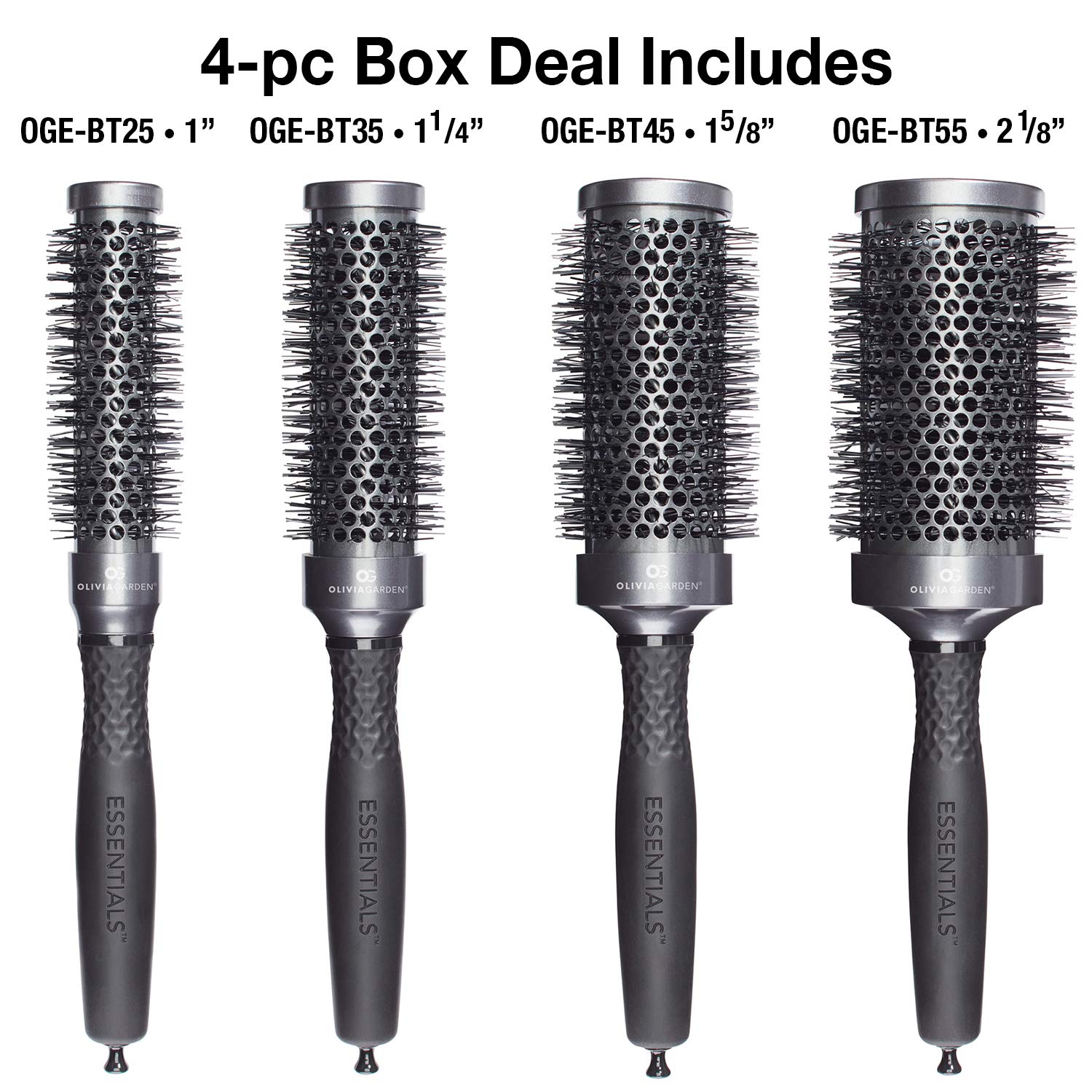 White Smoke Olivia Garden ESSENTIALS Thermal 4-pc box deal: OGE-BT55, OGE-BT45, OGE-BT35, OGE-BT25 + box