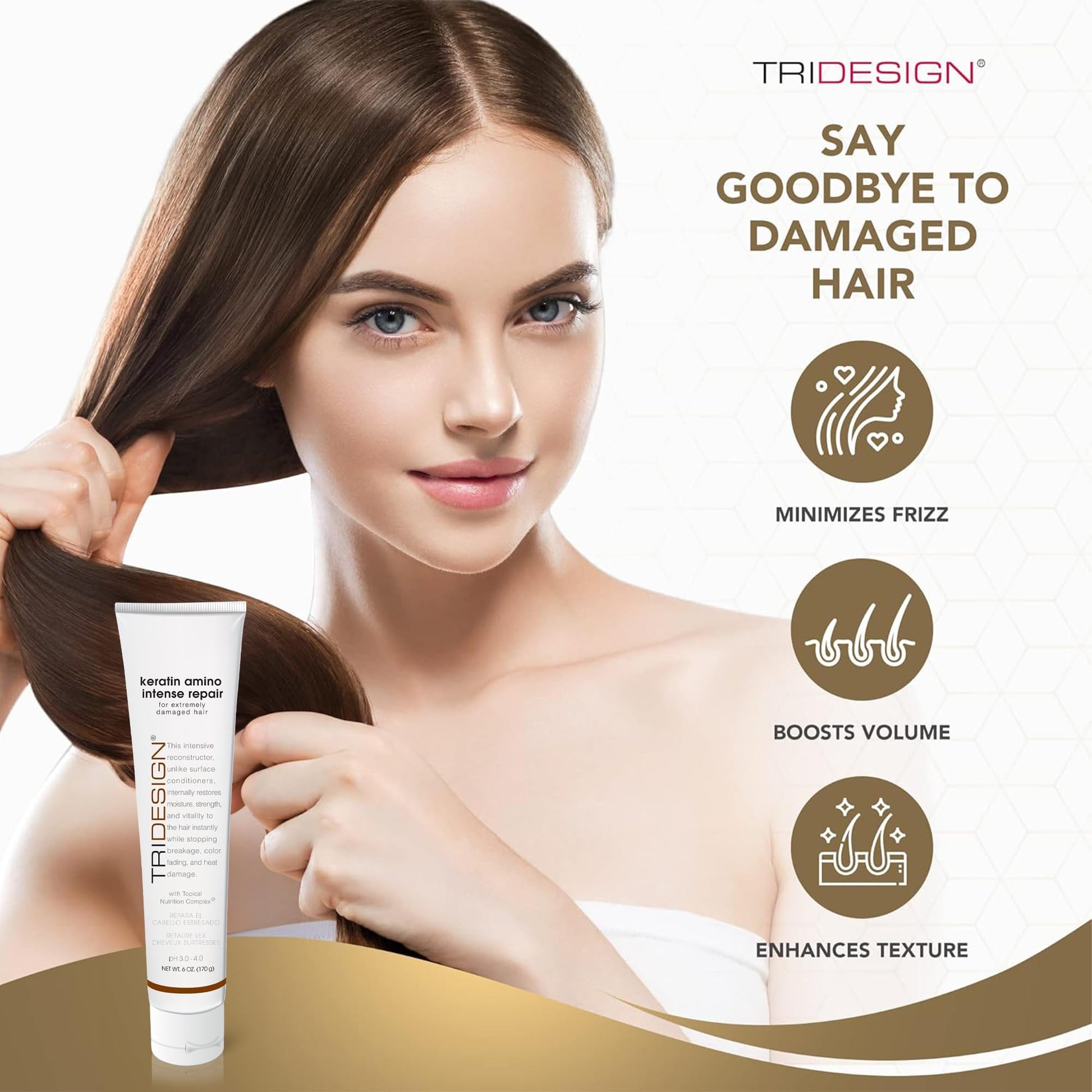 White Smoke TRIDESIGN Keratin Amino Intense Repair - Keratin Hair Treatment with Coconut Oil, Amino Acids, & Hydrolyzed Keratin Protein - Moisturizing Hair Mask for Damaged Hair & Deep Conditioning - 6 oz