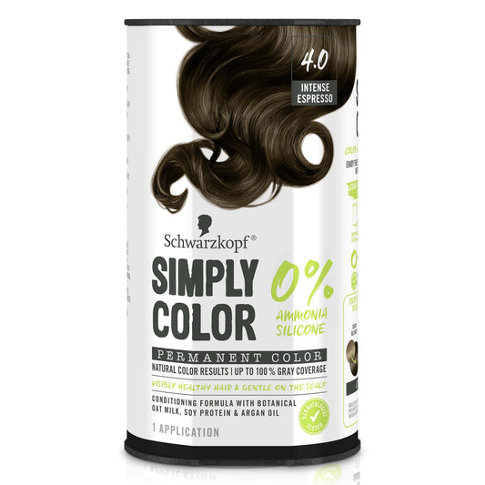 Lavender Schwarzkopf Simply Color Permanent Hair Dye, 4.0 Intense Espresso, Long-Lasting with Nourishing Ingredients, No Ammonia or Silicone, All Hair Types
