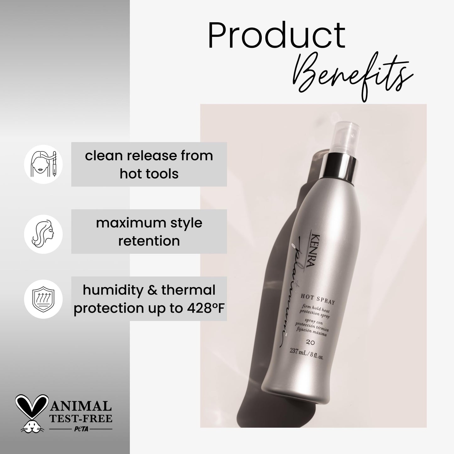 White Smoke Kenra Platinum Hot Spray 20 | Heat Protection Styler | Long-Lasting, Firm Hold | Adds Vibrant Shine | Humidity & Thermal Protection | Clean Release From Heated Tools | All Hair Types | 8 fl. Oz