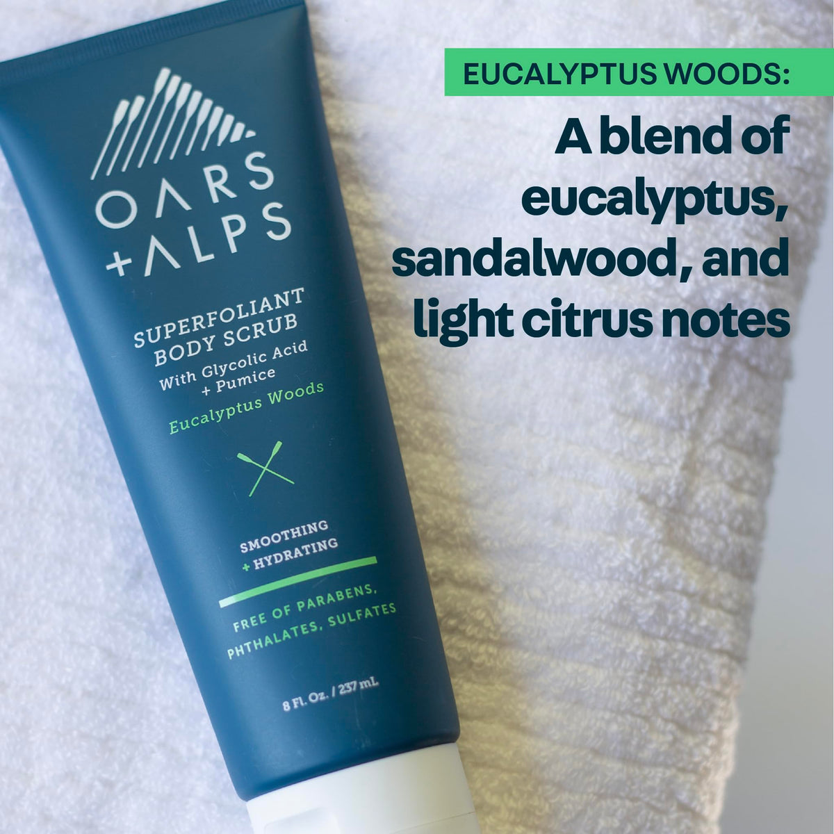 Light Gray Oars + Alps Exfoliating Body Scrub, Mens Glycolic Acid Scrub, 1pk, 8oz