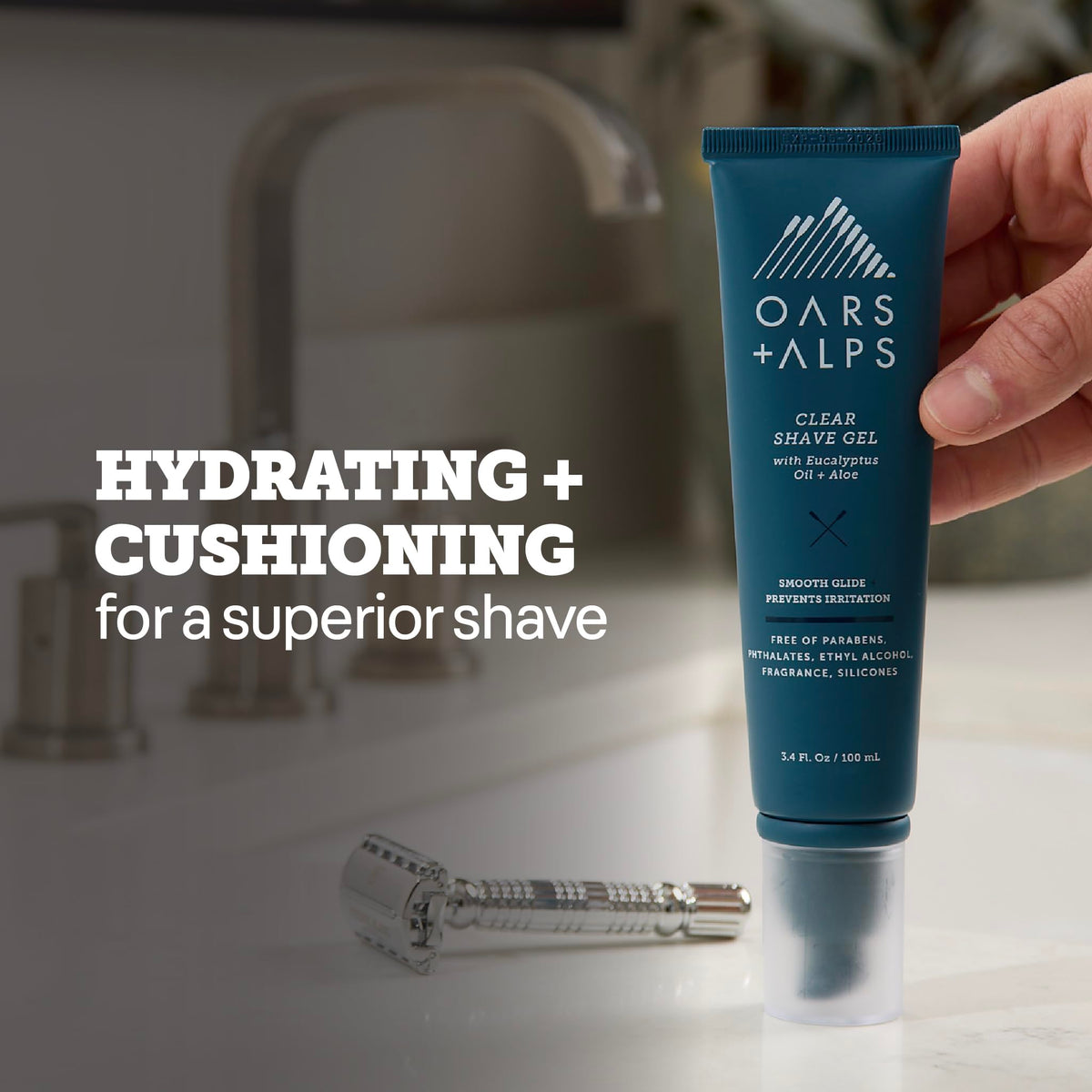 Dim Gray Oars + Alps Hydrating Men's Clear Shave Gel, Cushioning, 1pk, 3.4oz