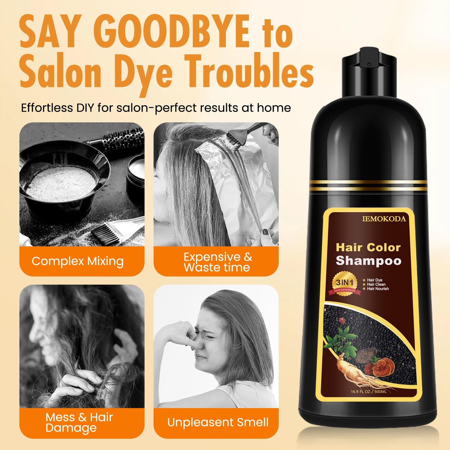 Seashell Fedulili Instant Light Brown Hair Dye Shampoo for Gray Hair 3 in 1, Natural Hair Color Shampoo for Women Men Brown Colors in 10-15 mins, 100% Coverage Long Lasting Hair Dye 16.9 Fl Oz (Light brown)