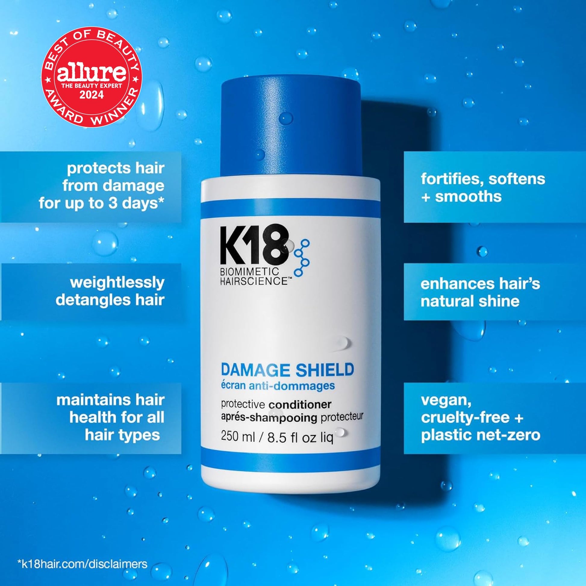 Dodger Blue K18 Damage Control Trio, Damage Shield Shampoo + Conditioner + 4-Minute Molecular Repair Hair Mask, Lasting Damage Repair, Color-Safe Shampoo