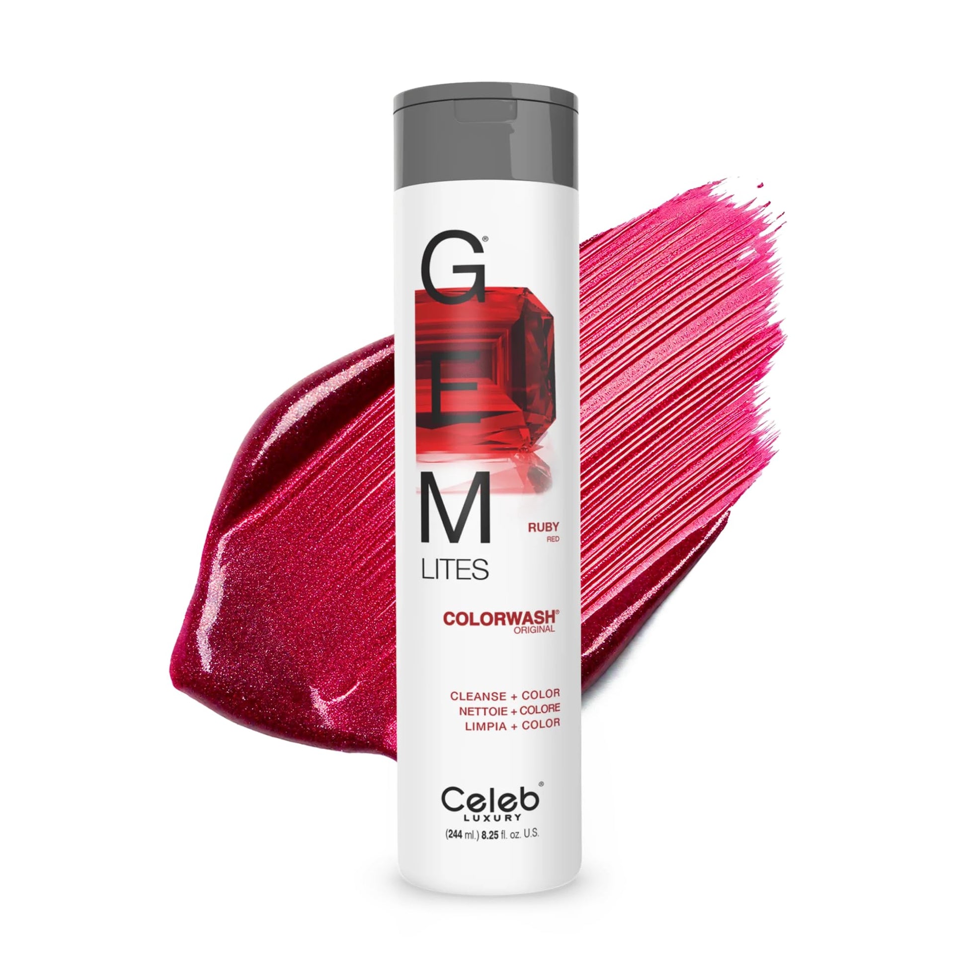 White Smoke Celeb Luxury Gem Lites Colorwash, Professional Semi-Permanent Hair Color Depositing Shampoo, Ruby