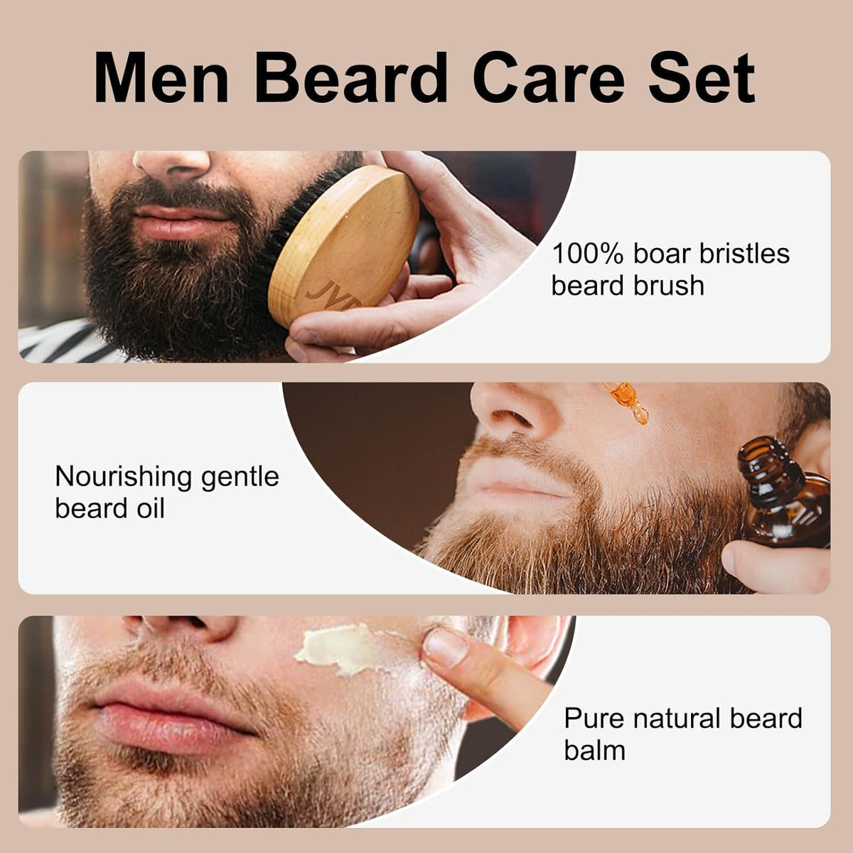 White Smoke JVR Beard Grooming Kit for Men, Beard Care Kit Includes Oil and Balm,100% Boar Brush Vegan Just for Men Mustache, Perfect Gifts for Him Man Dad Boyfriend