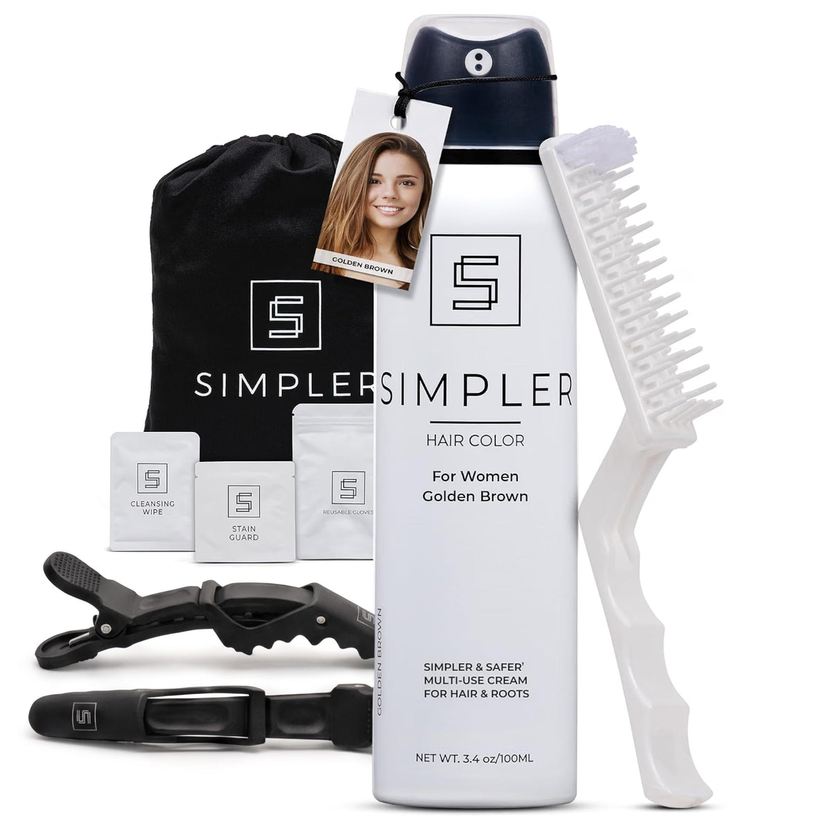 White Smoke Simpler Hair Color - Women's Full Coverage Hair Dye Kit, Golden Brown
