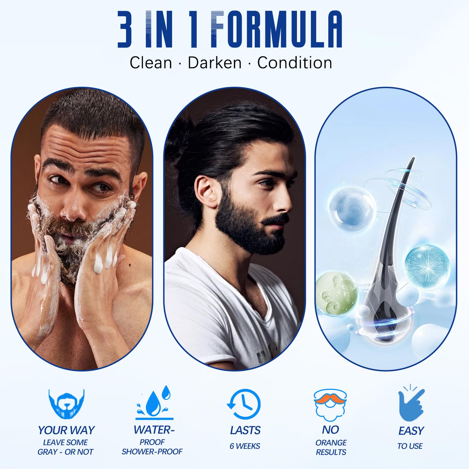 White Smoke Mens Black Beard Dye Shampoo 3 in 1, 5 Minutes Grey Reducing Beard Mustache Color Shampoo Simpler, Easy Application Quick & Safe Portable, 200ML