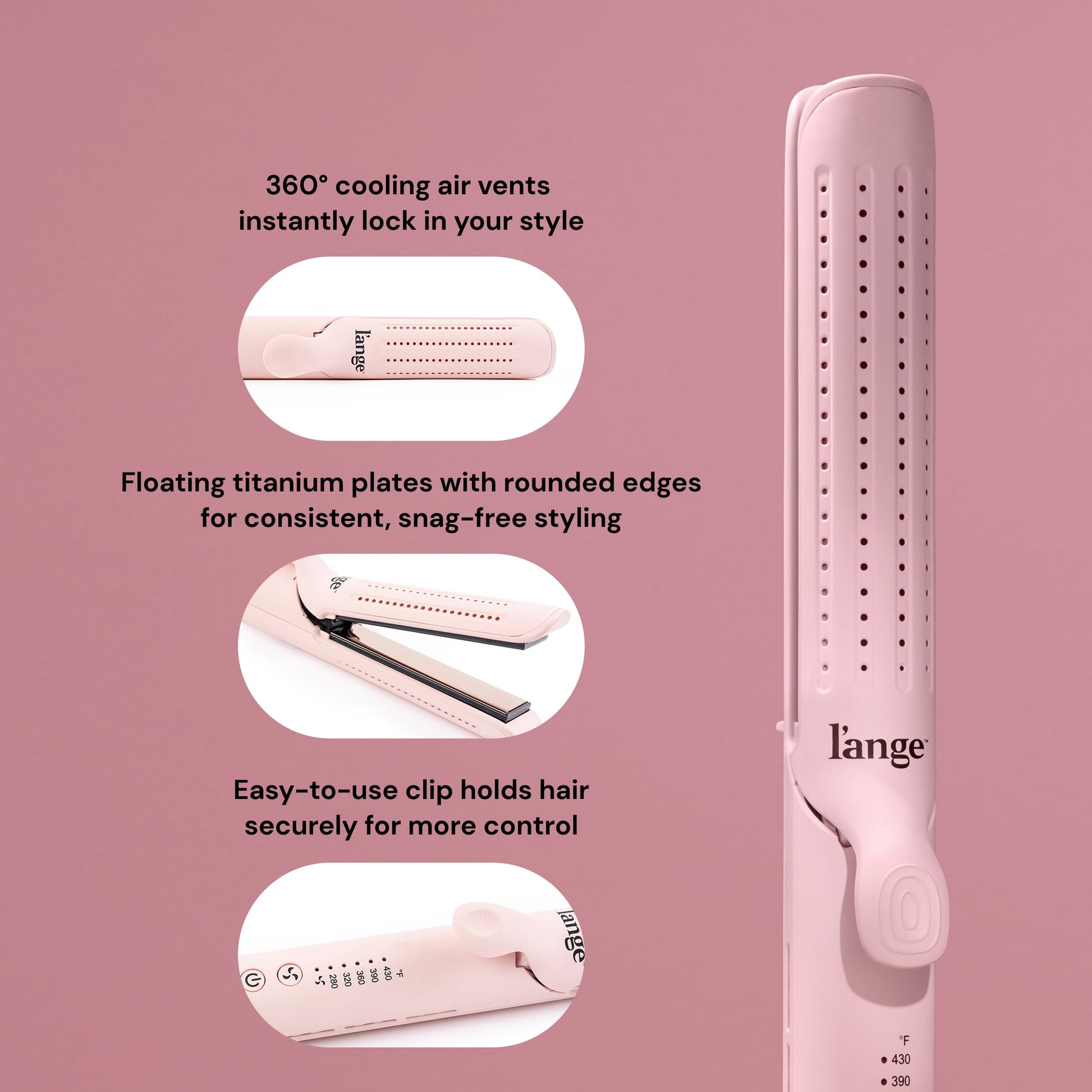 Rosy Brown L'ANGE HAIR Le Duo Grande 360° Airflow 2 in 1 Straightener and Curler | 1 Inch Curling Wand & Titanium Flat Iron with 5.3" Plates | Hair Straightener & Curler for Long Hair (Blush)