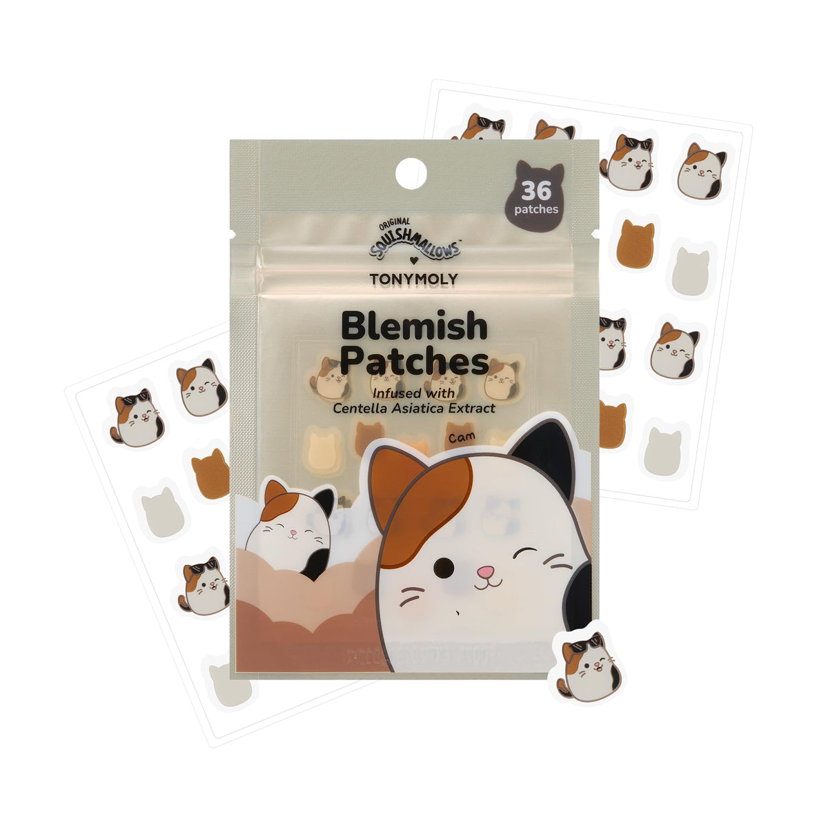 White Smoke TONYMOLY x Squishmallows Cam Hydrocolloid Acne Blemish Patches, 36 Count