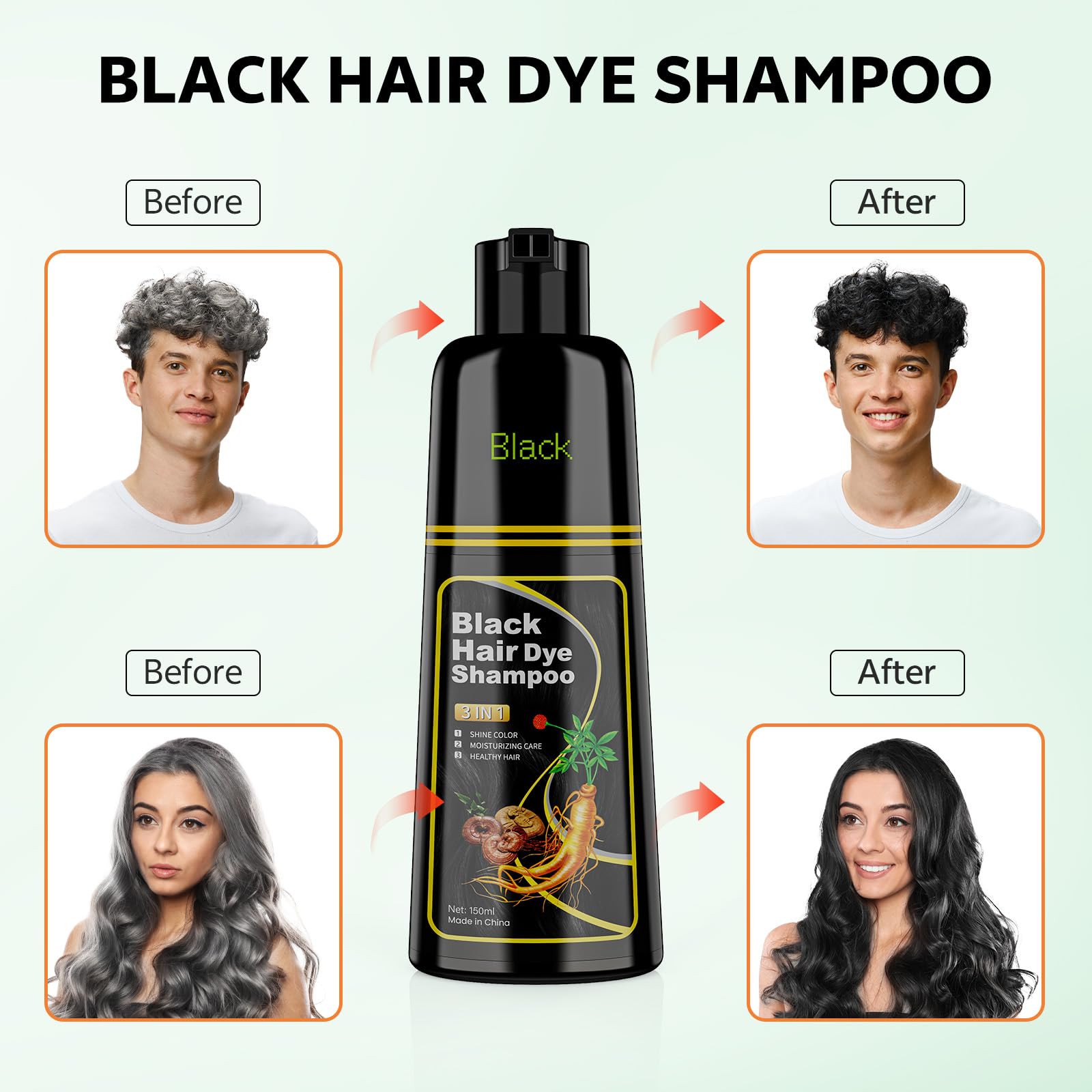 White Smoke JUANCHI Black Hair Dye Shampoo 3 in 1, 150ML Hair Dye Shampoo for Women Men