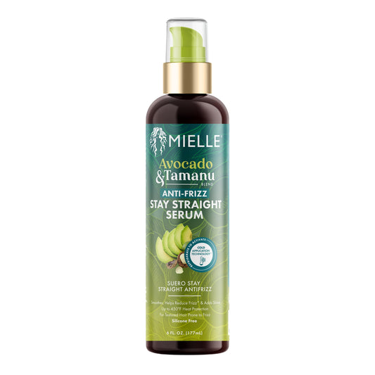 White Smoke Mielle Organics Avocado & Tamanu Anti-Frizz Hair Serum - Stay Straight Smoothing Treatment & Heat Protectant for Textured Strands - Humidity Shield, Shine Enhancer for Lasting Straight Hair Looks, 6oz
