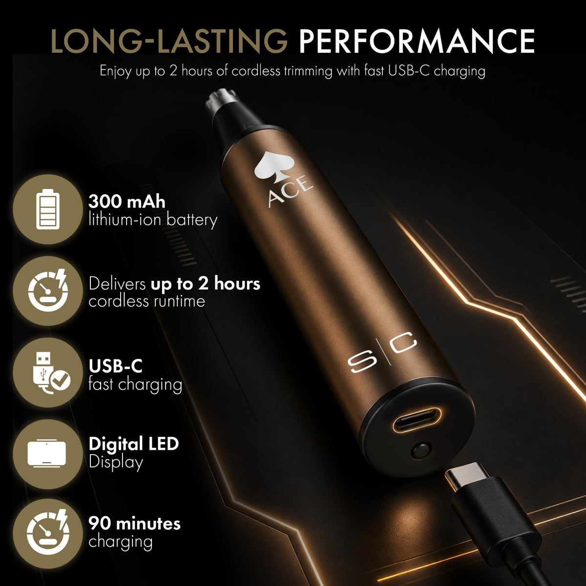 Black StyleCraft Ace Ear & Nose Hair Trimmer for Men Rechargeable Up to 8,500 RPM
