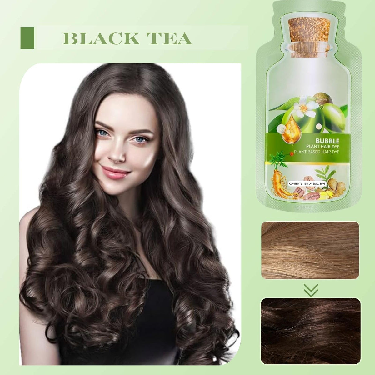 White Smoke QUAAM Bubble Plant Hair Dye,New Botanical Bubble Hair Dye Hair Dye Shampoo for Women Men 30ml 10Packs/Box (Black Tea)