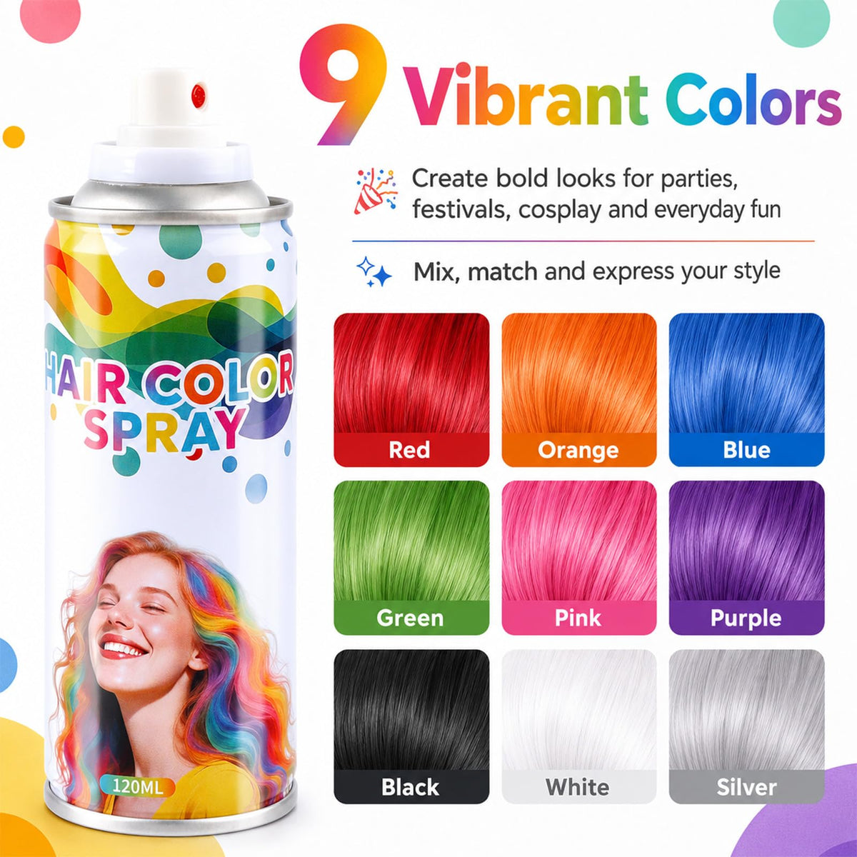 White Smoke 6 Color Hair Spray,Temporary Hair Color Spray for Kids,Washable Hair Dye