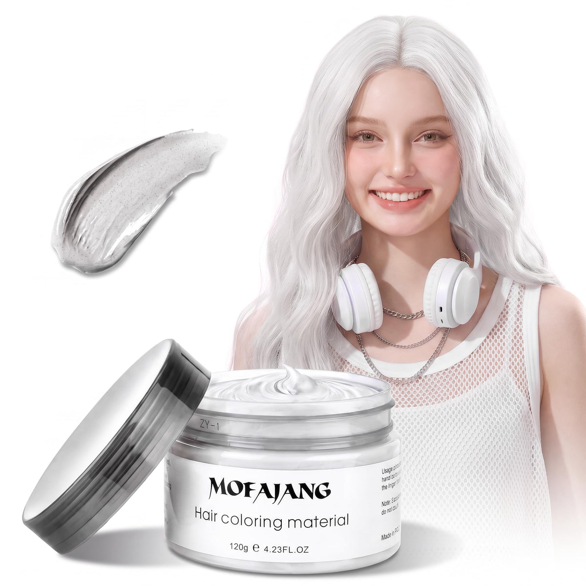 White Smoke Acosexy White Hair Wax, Temporary Hair Color Wax, White Hair Spray for Kids Men and Women, Perfect for Halloween, Cosplay, Parties, Festivals, Daily Use (4.23OZ)