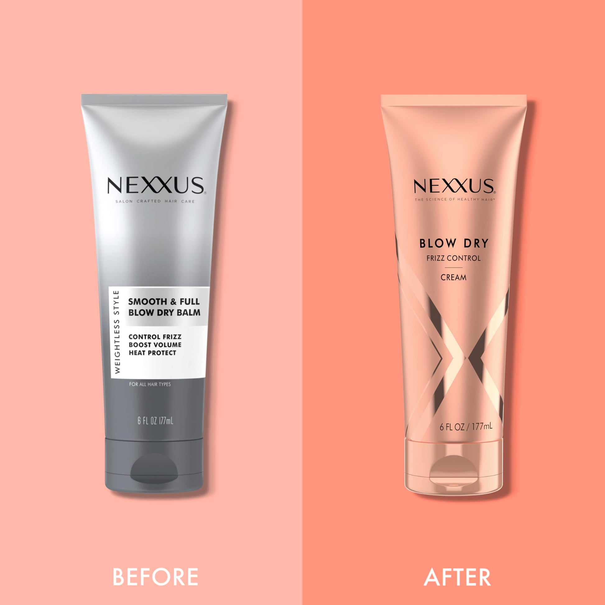Light Salmon Nexxus Blow Dry Cream Frizz Control for Weightless Style & Volume, with StyleProtect Technology 6 oz