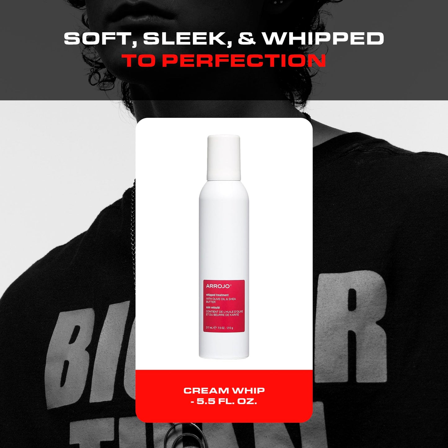 Black ARROJO Cream Whip - 5.5 Fl Oz - Conditioning Leave-In Hair Styling Cream for Wavy or Dry Hair, Sulfate & Sodium-Chloride Free, Antioxidant, Moisturizing