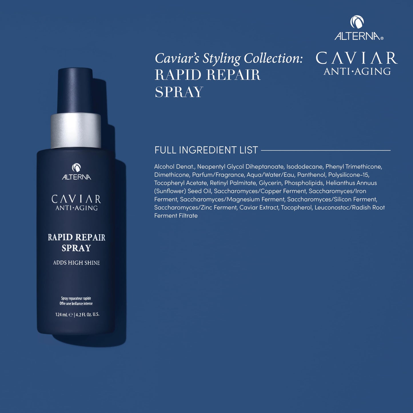 Dark Slate Blue Alterna Haircare CAVIAR Anti-Aging Rapid Repair Spray 4.2 Fl Oz | Instant Shine and Humidity Protection Spray for Hair | Sulfate Free