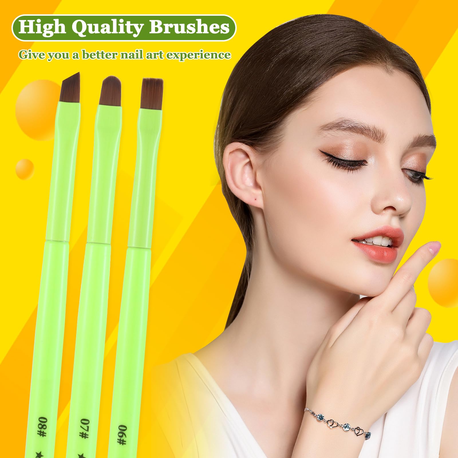Gold INENK 3PCS Nail Clean Up Brushes for OPI Nail Polish Remover, Brushes for Cleaning Polish Mistakes on the Cuticles, Acetone Resistant Nail Brush for Nail Art and Designs（Fluorescent Green ）
