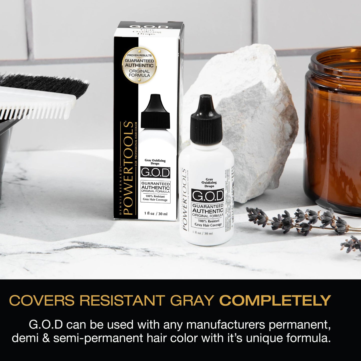 Light Gray POWERTOOLS Gray Oxidizing Drops - Covers Resistant Gray Hair, Adds Depth and Shine to Any Hair Color (1 Fl Oz, Liquid, Gray, Gray)